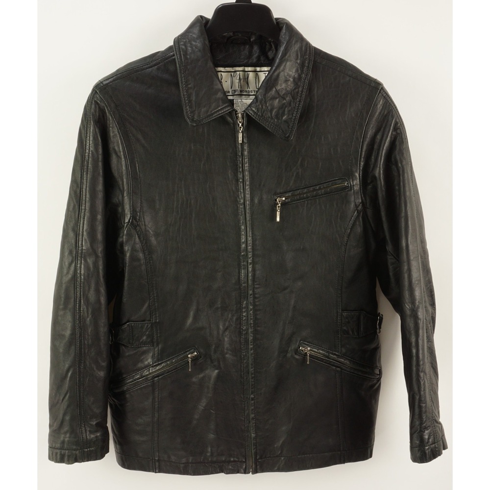 B.B. Dakota Leather Women's Large Black Full Zip Quilt Lined Side‎ Cinch Jacket